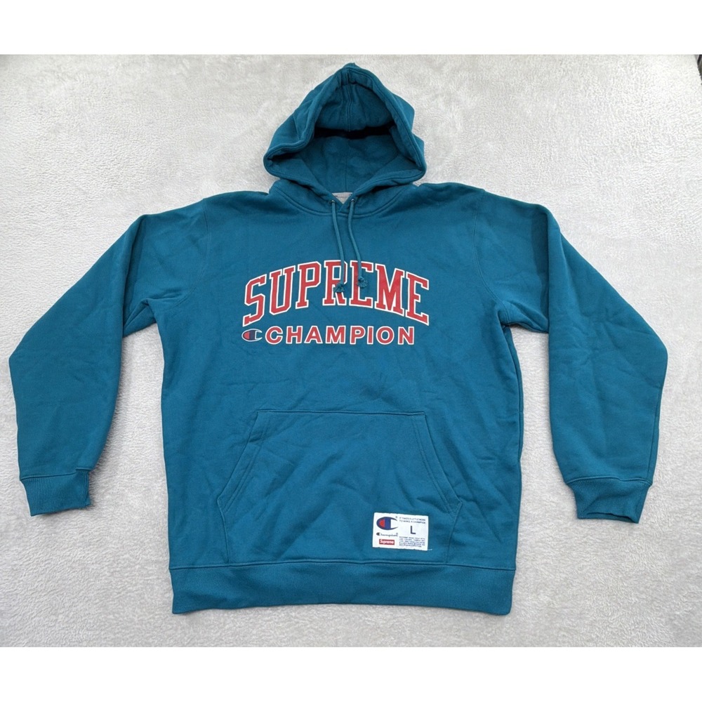 Champion Supreme SS17 Blue Hooded Pull Over Sweatshirt Mens Size Large Authentic